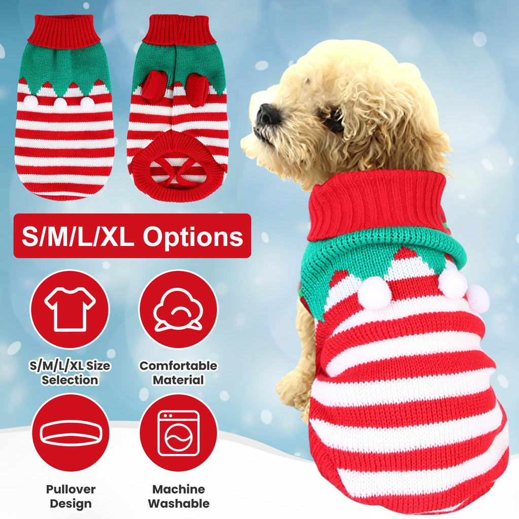 Dog/Cat Christmas Snowman Sweater – Striped Turtleneck
