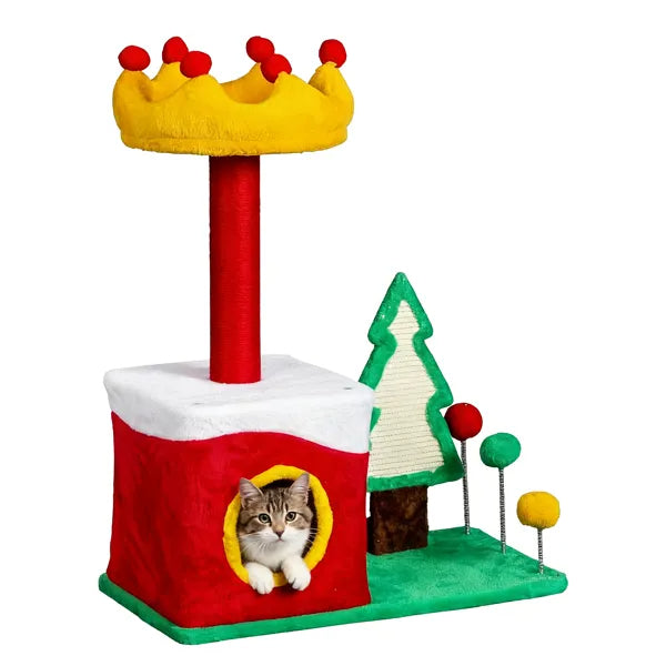 29.5" Christmas Cat Tree – Multi-Level Tower with Condo & Sisal Posts