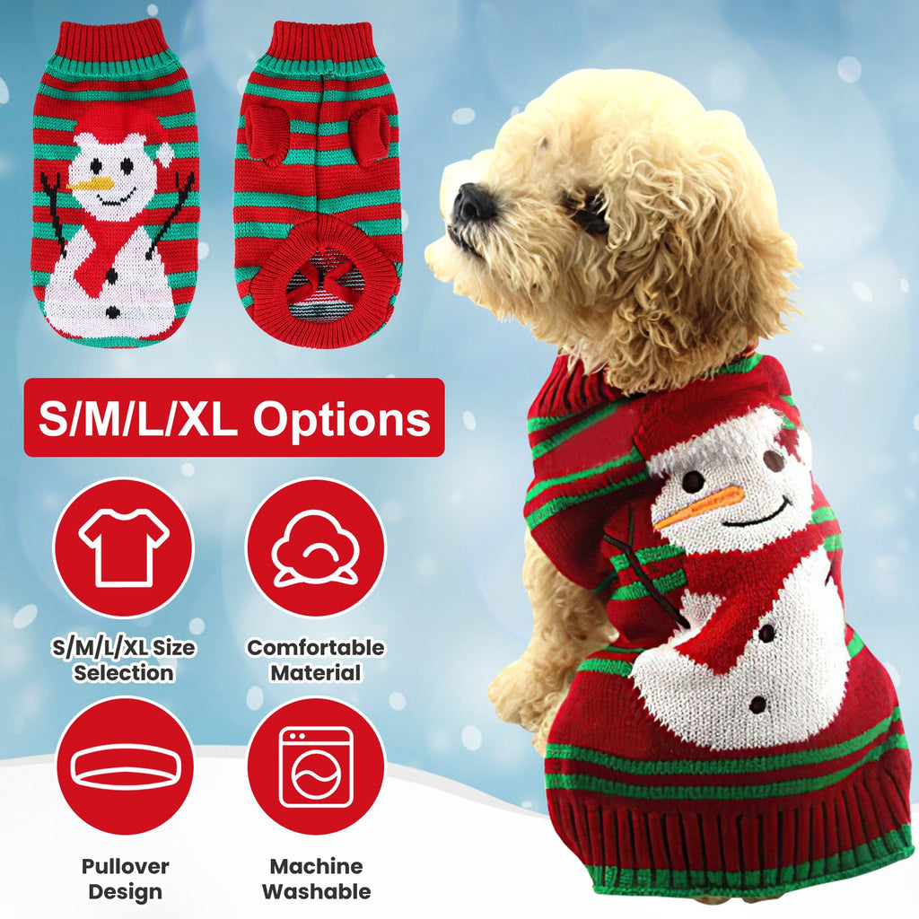 Dog/Cat Christmas Snowman Sweater – Striped Turtleneck