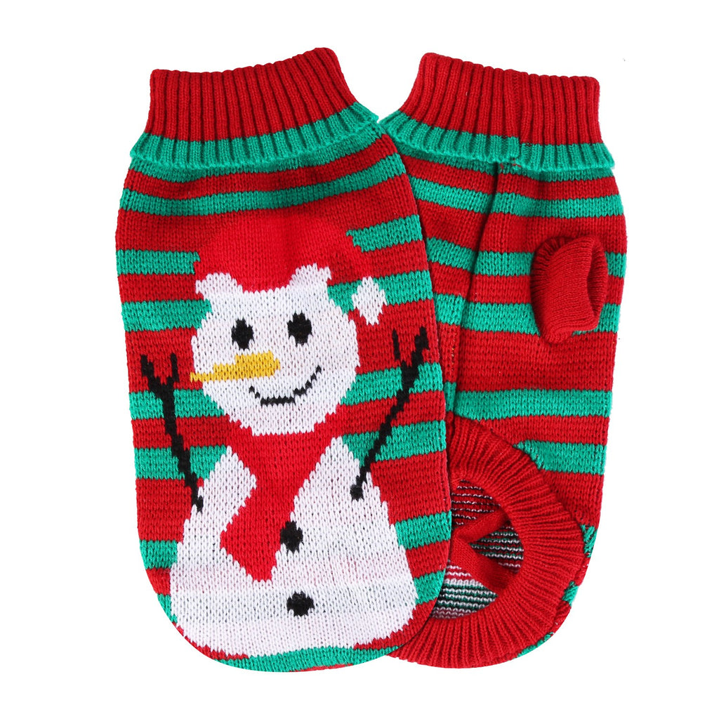 Dog/Cat Christmas Snowman Sweater – Striped Turtleneck