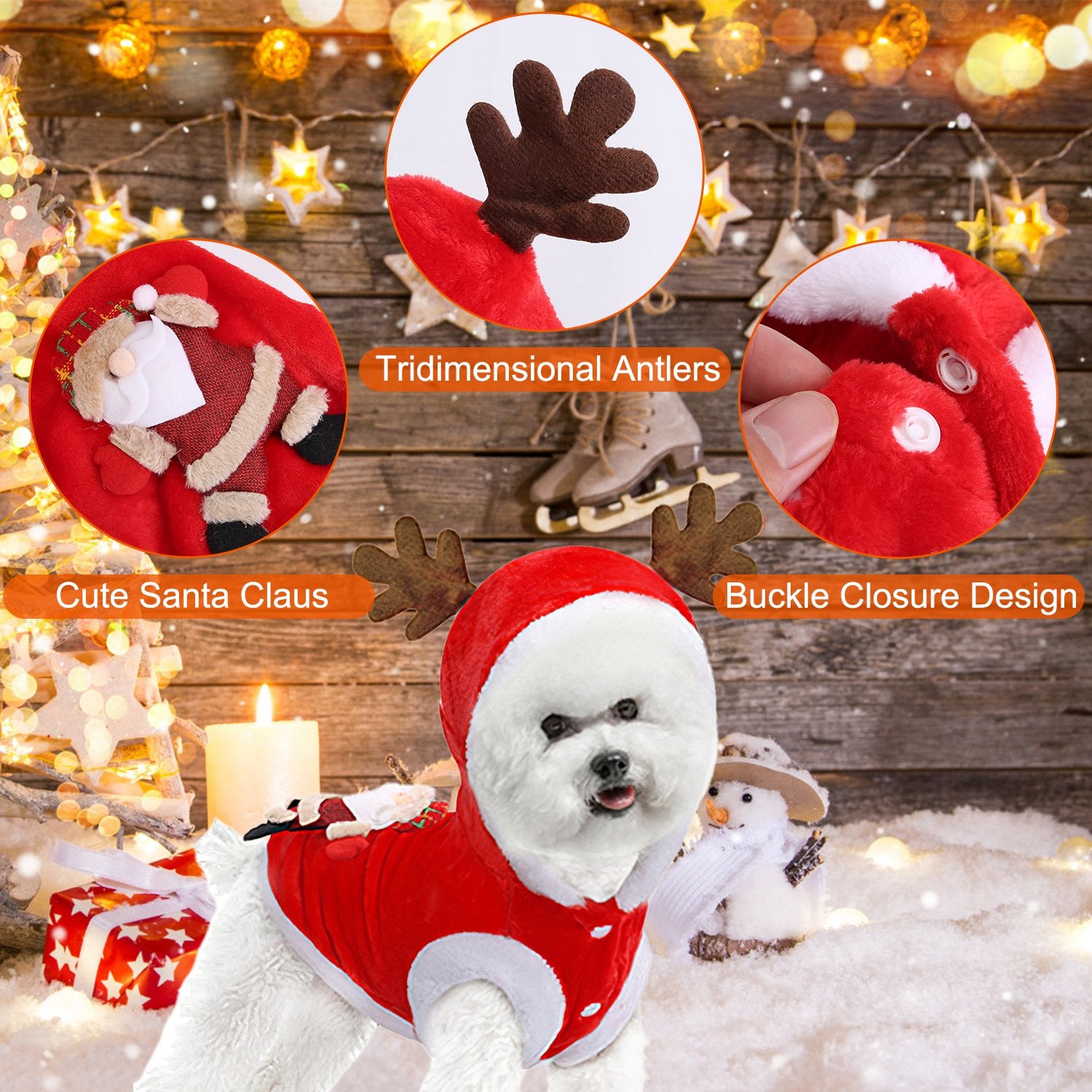 Pet Christmas Costume Santa Claus Reindeer Antlers for Small Medium Dogs Cats