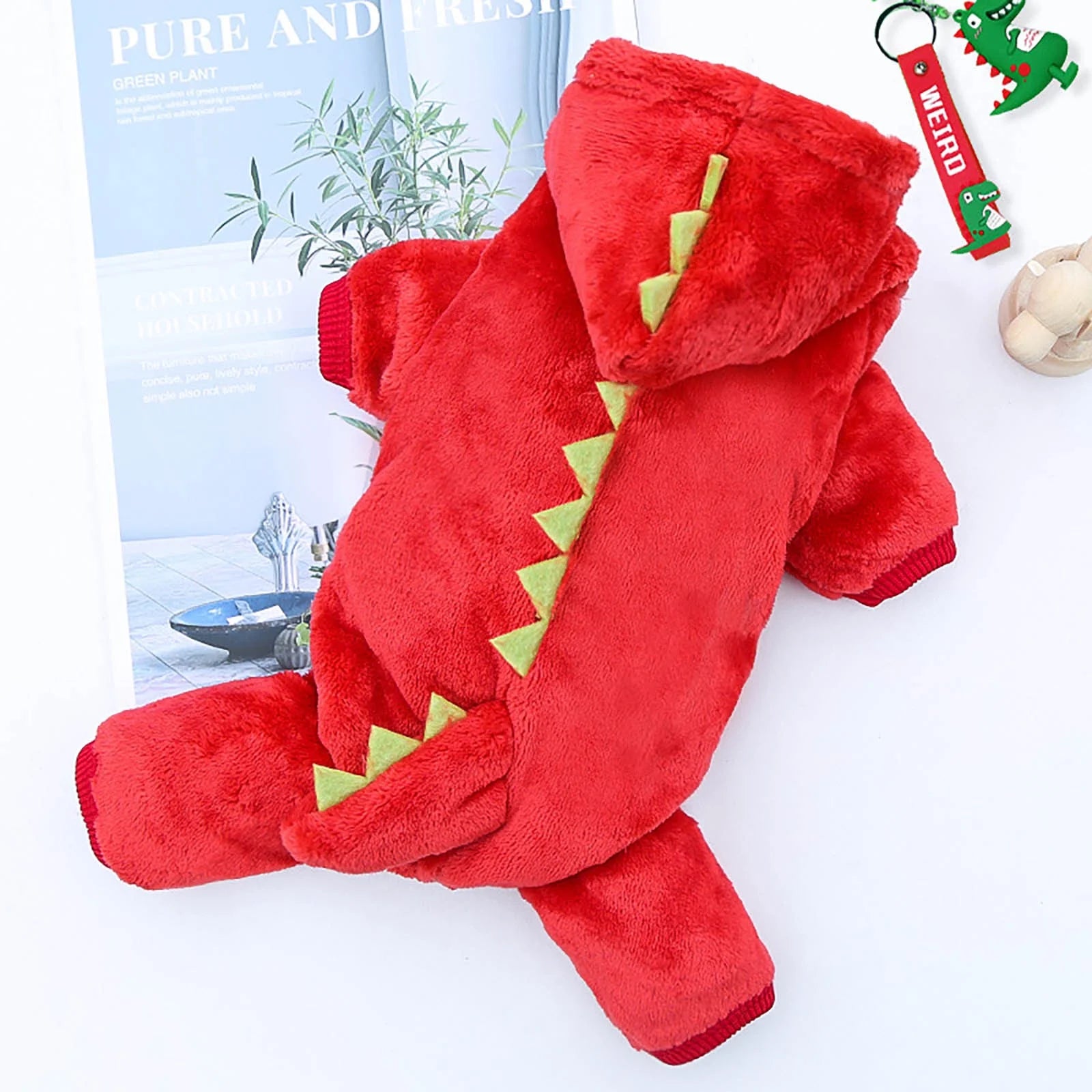 Cozy Red Dinosaur Pet Costume – Soft Fleece Hoodie for Small Dogs & Cats