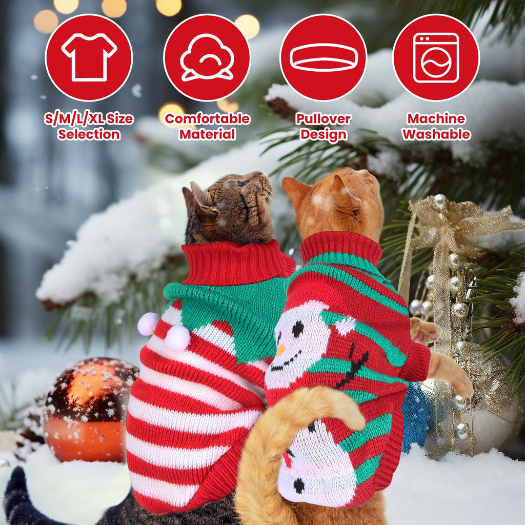 Dog/Cat Christmas Snowman Sweater – Striped Turtleneck