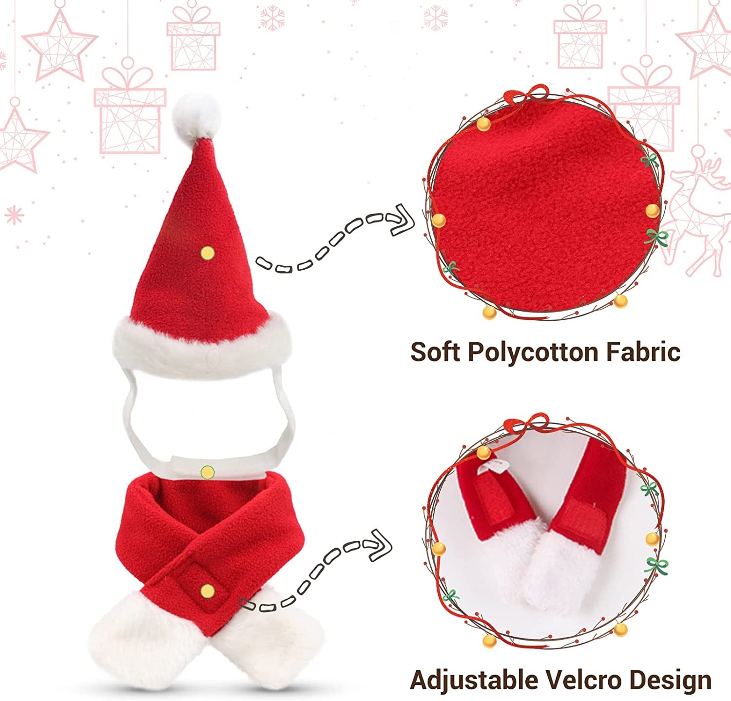 Mini Santa Hat & Scarf Set – Christmas Outfit for Cats, Rabbits & Small Dogs