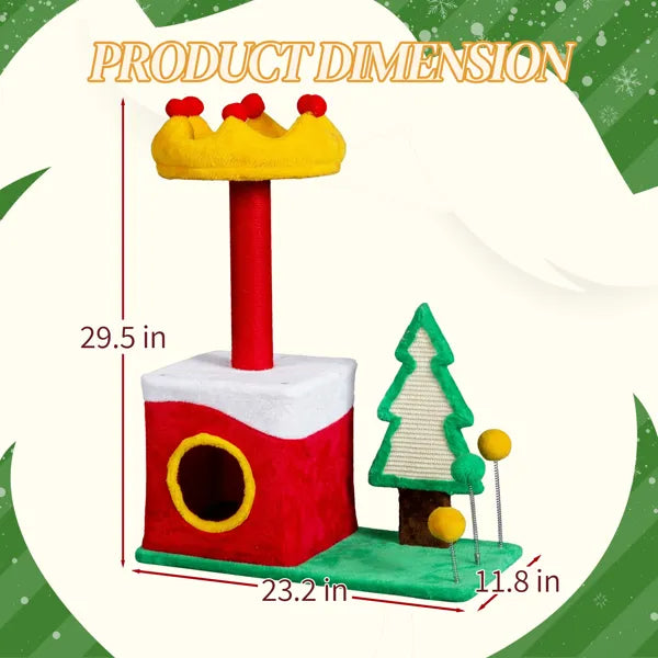 29.5" Christmas Cat Tree – Multi-Level Tower with Condo & Sisal Posts