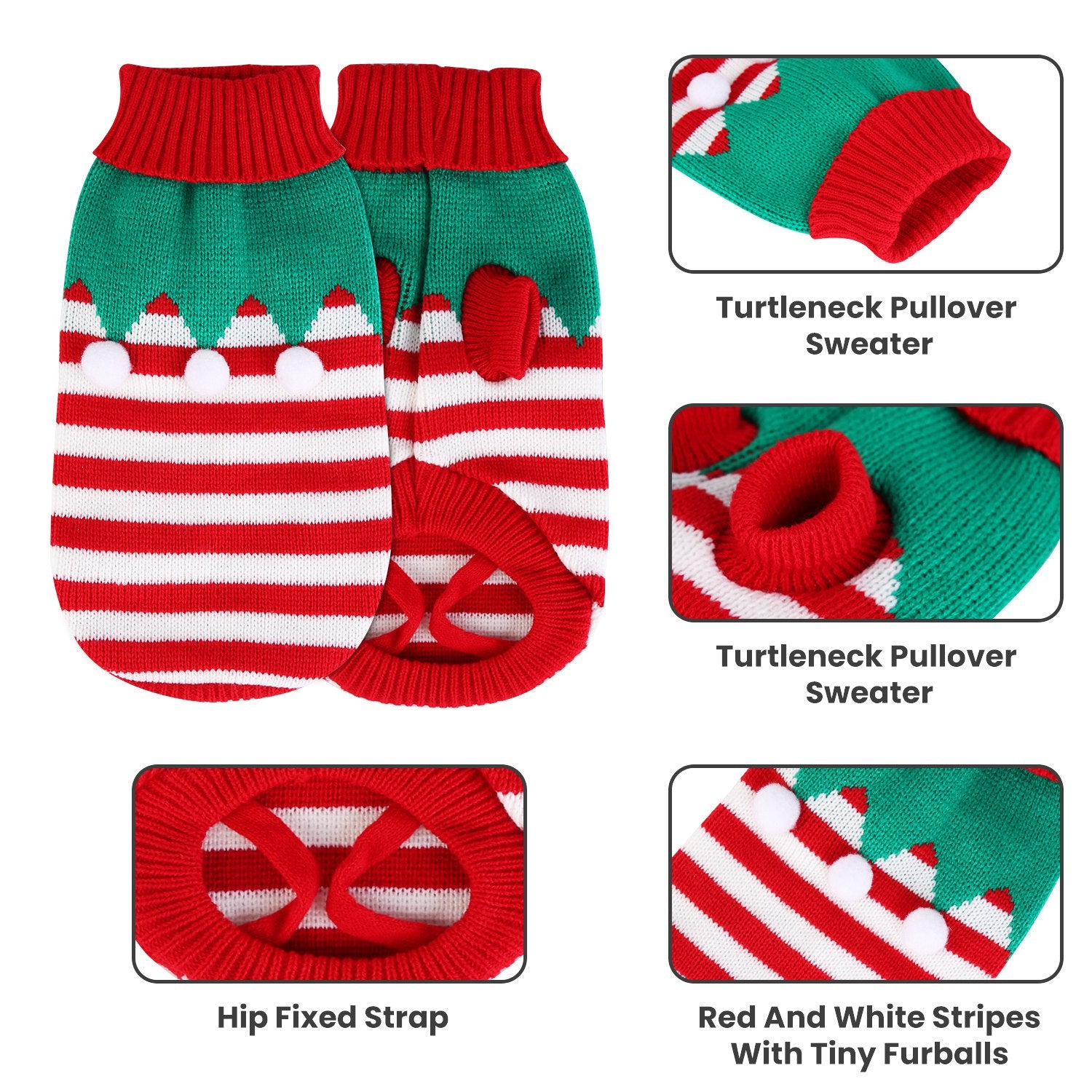 Dog/Cat Christmas Snowman Sweater – Striped Turtleneck