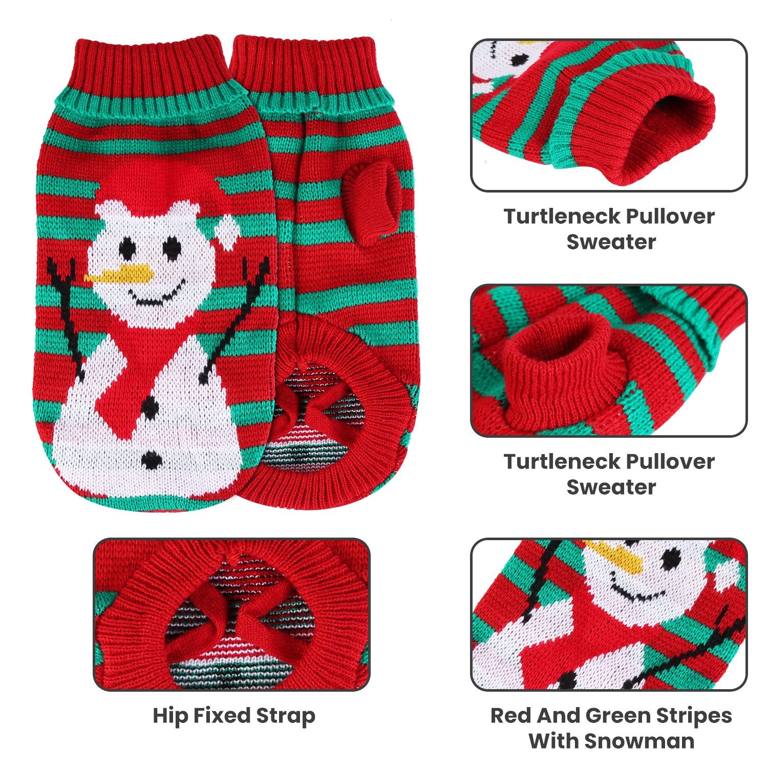 Dog/Cat Christmas Snowman Sweater – Striped Turtleneck