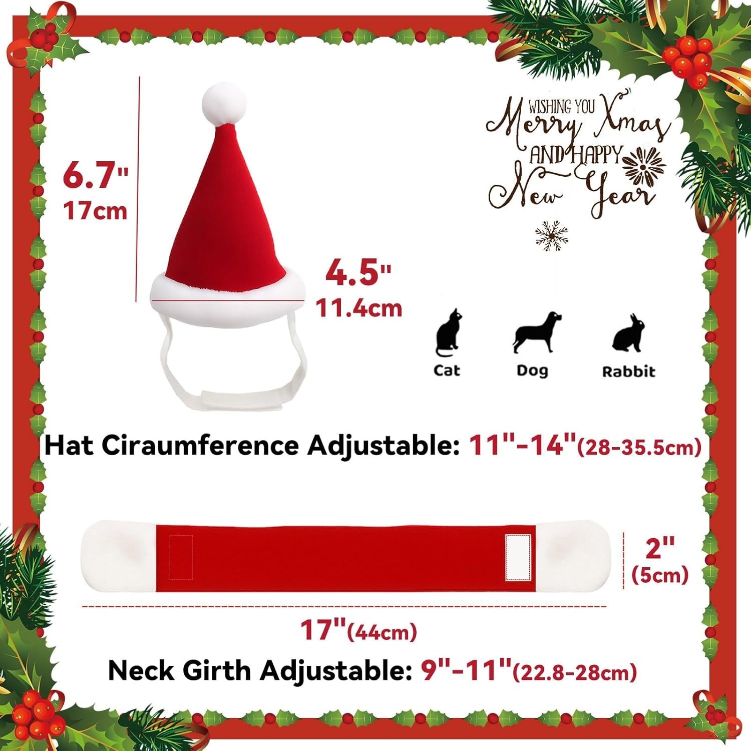 Mini Santa Hat & Scarf Set – Christmas Outfit for Cats, Rabbits & Small Dogs